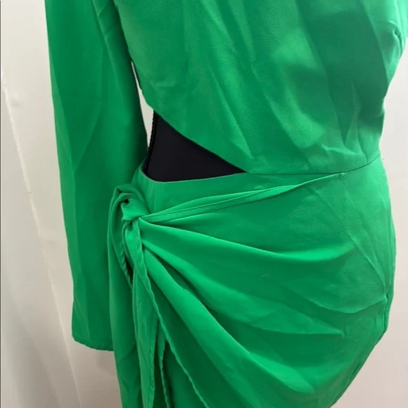 Green Asymmetrical One-Shoulder Bodycon Dress with waist tie and cut outs size L - Picture 6 of 11